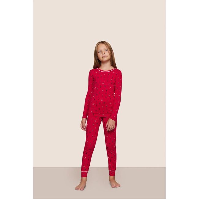Kids Printed TENCEL Modal Unisex Long PJ Set, NUTCRACKER HOLLY RED/IVORY