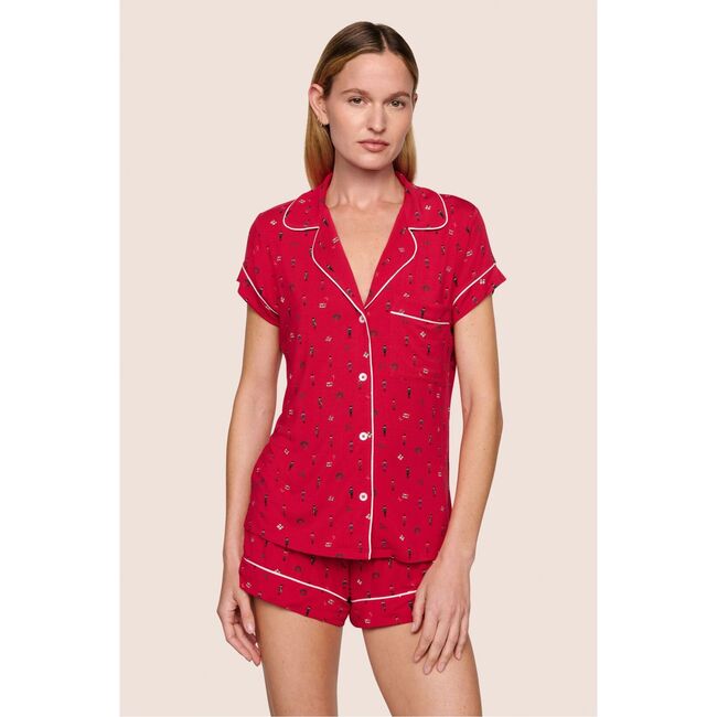 Gisele Printed TENCEL Modal Shortie PJ Set, NUTCRACKER HOLLY RED/IVORY