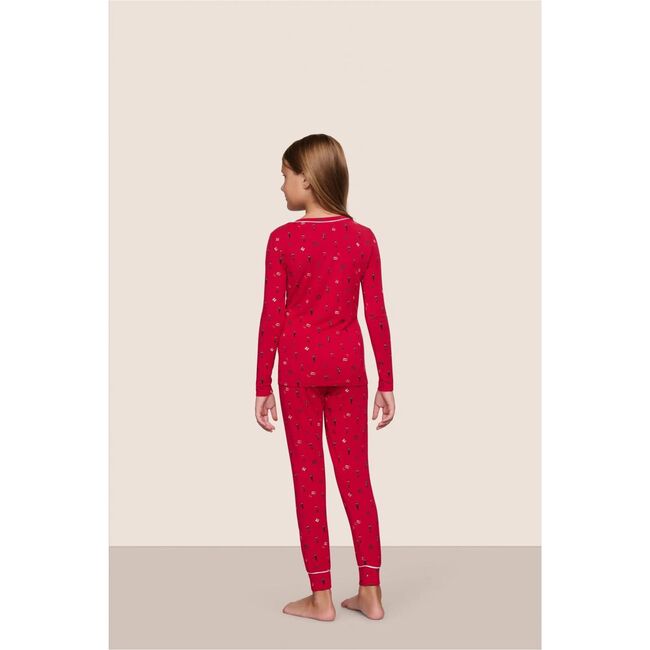 Kids Printed TENCEL Modal Unisex Long PJ Set, NUTCRACKER HOLLY RED/IVORY - Pajamas - 2