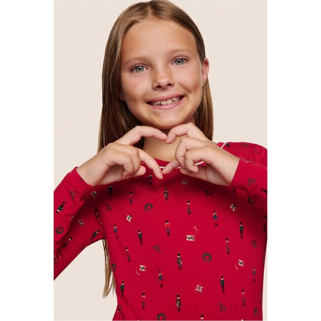 Kids Printed TENCEL Modal Unisex Long PJ Set, NUTCRACKER HOLLY RED/IVORY - Pajamas - 3