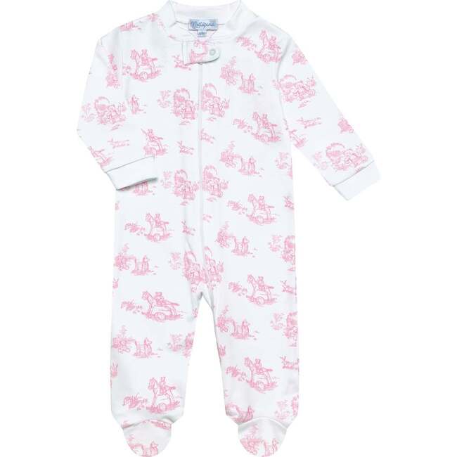 Pink Toile Zipper Footie