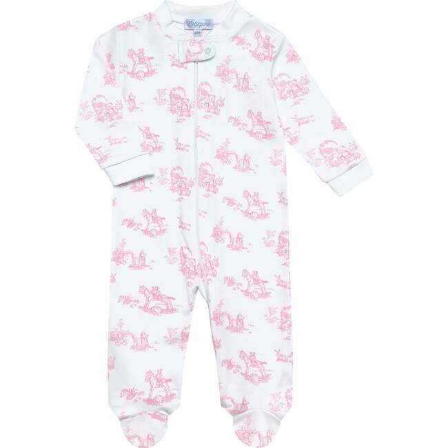 Pink Toile Zipper Footie - Footie Pajamas - 2