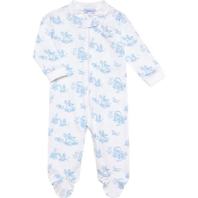Blue Toile Zipper Footie
