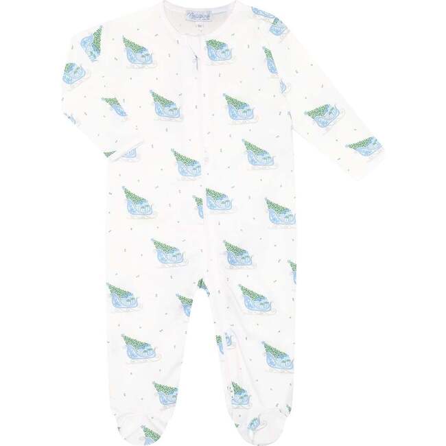 Blue Merry Sleighs Zipper Footie