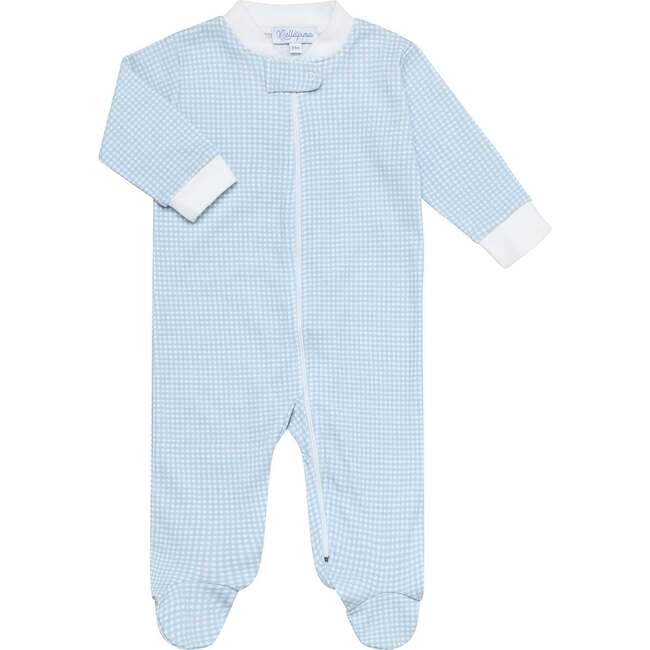 Blue Gingham Zipper Footie