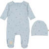 Plush Print Footie & Hat Set, Boys Niagara Blue - Mixed Apparel Set - 1 - thumbnail