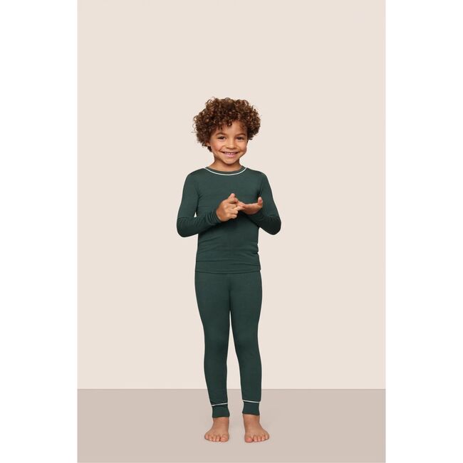 Kids TENCEL Modal Unisex Long PJ Set, PINE/IVORY