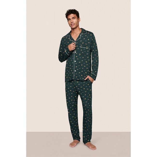 William Printed Long PJ Set, HOLIDAY DOGS PINE/IVORY