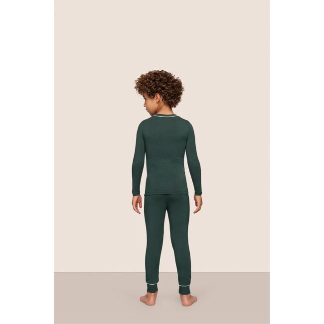 Kids TENCEL Modal Unisex Long PJ Set, PINE/IVORY - Pajamas - 3
