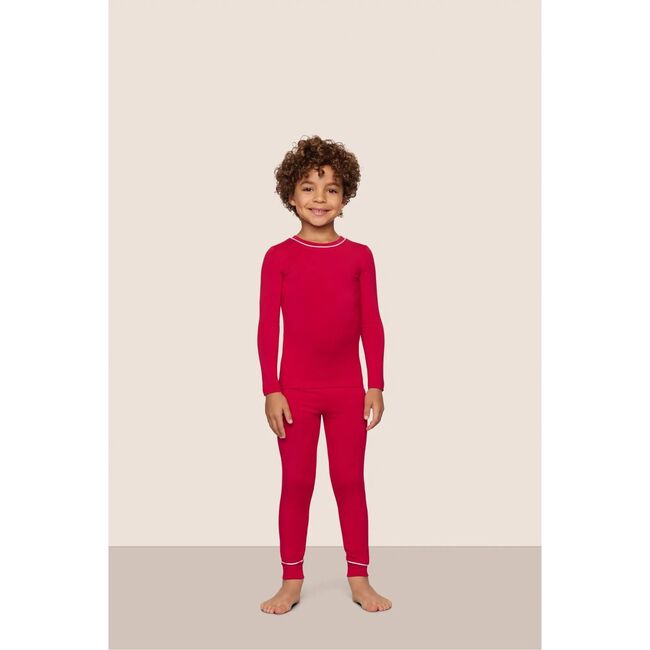Kids TENCEL Modal Unisex Long PJ Set, HOLLY RED/IVORY