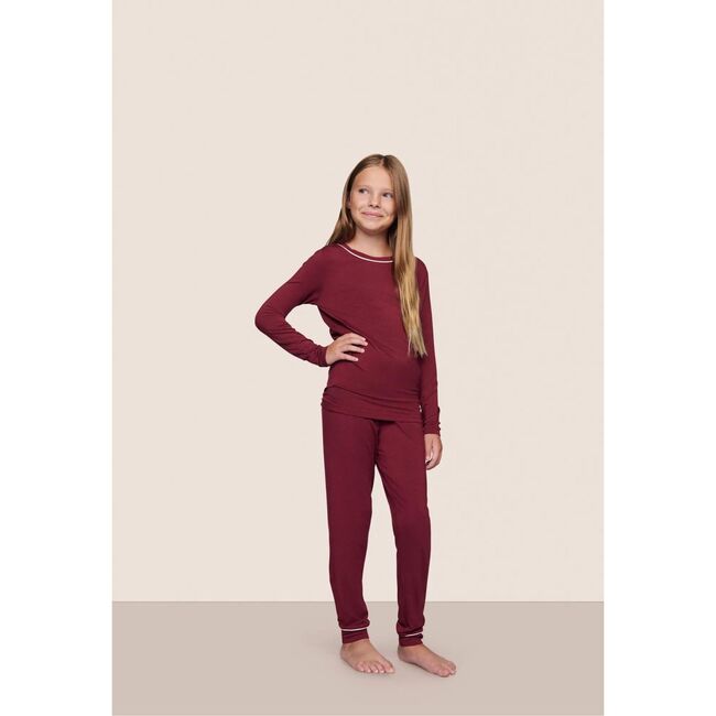 Kids TENCEL Modal Unisex Long PJ Set, BORDEAUX/IVORY