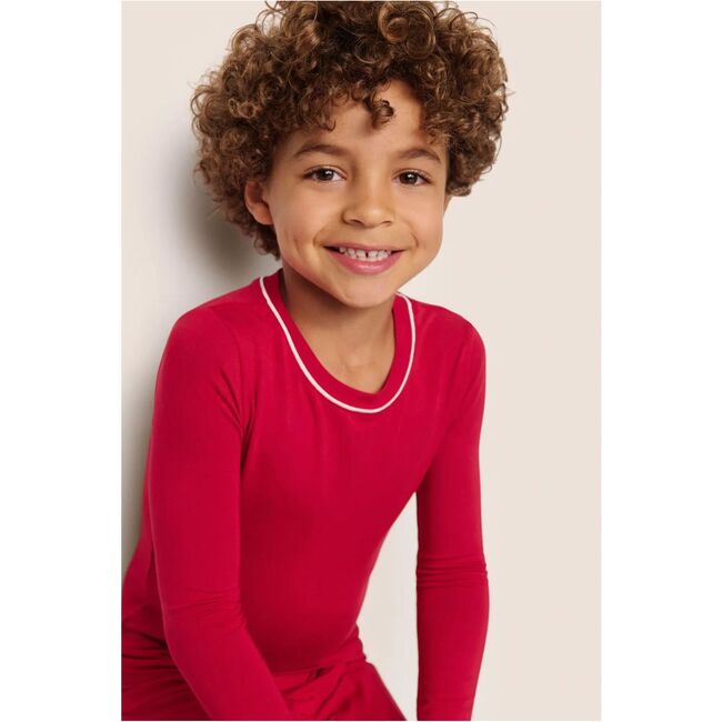 Kids TENCEL Modal Unisex Long PJ Set, HOLLY RED/IVORY - Pajamas - 2