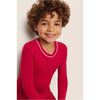Kids TENCEL Modal Unisex Long PJ Set, HOLLY RED/IVORY - Pajamas - 2