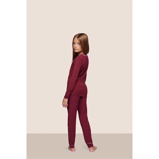 Kids TENCEL Modal Unisex Long PJ Set, BORDEAUX/IVORY - Pajamas - 2