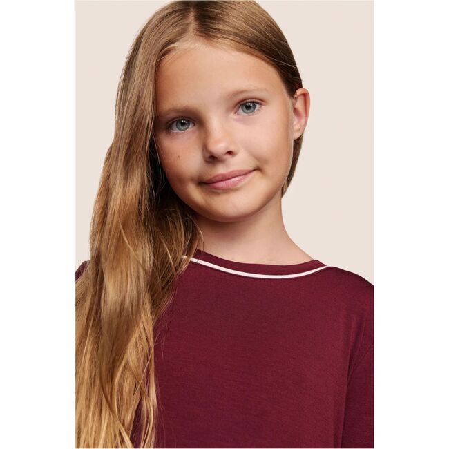 Kids TENCEL Modal Unisex Long PJ Set, BORDEAUX/IVORY - Pajamas - 3
