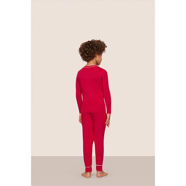 Kids TENCEL Modal Unisex Long PJ Set, HOLLY RED/IVORY - Pajamas - 3