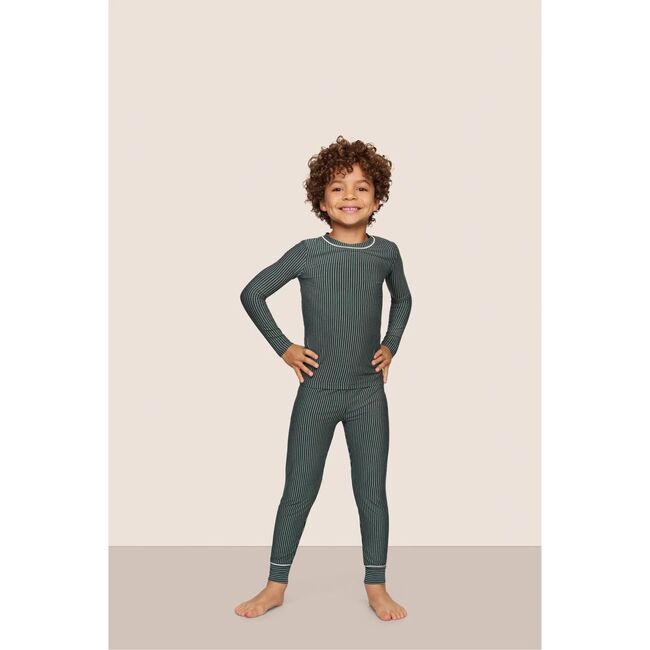 Kids Printed TENCEL Modal Unisex Long PJ Set, DUO STRIPES PINE/IVORY