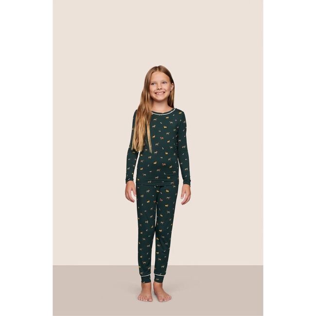Kids Printed TENCEL Modal Unisex Long PJ Set, HOLIDAY DOGS PINE/IVORY