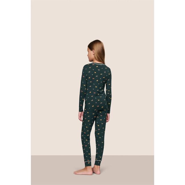 Kids Printed TENCEL Modal Unisex Long PJ Set, HOLIDAY DOGS PINE/IVORY - Pajamas - 2