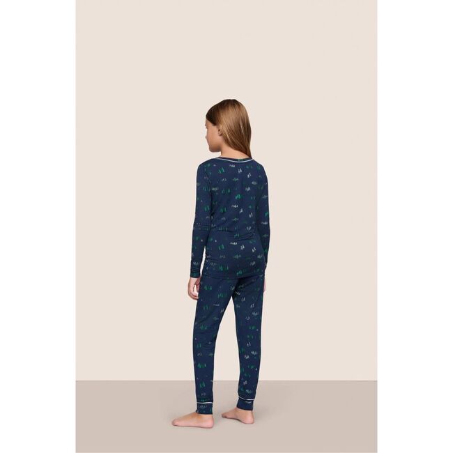 Kids Printed TENCEL Modal Unisex Long PJ Set, FOREST PINE NAVY/IVORY - Pajamas - 3