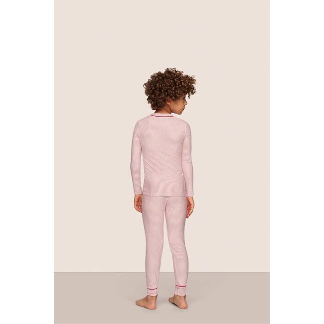 Kids Printed TENCEL Modal Unisex Long PJ Set, DUO STRIPES HOLLY RED/HOLLY RED - Pajamas - 3