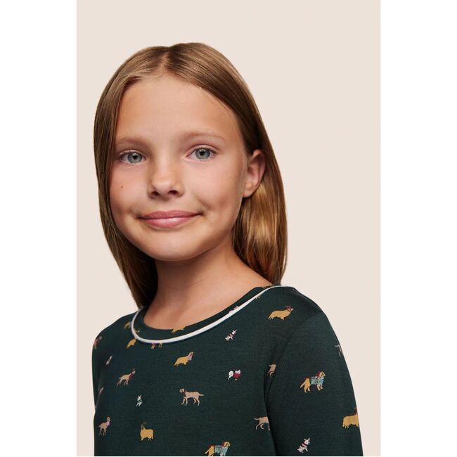 Kids Printed TENCEL Modal Unisex Long PJ Set, HOLIDAY DOGS PINE/IVORY - Pajamas - 3