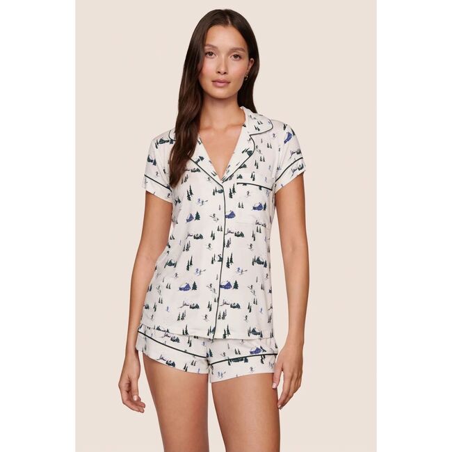 Gisele Printed TENCEL Modal Shortie PJ Set, SKI CHALET IVORY/PINE