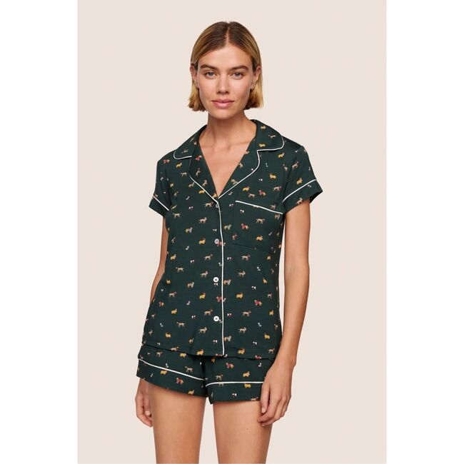 Gisele Printed TENCEL Modal Shortie PJ Set, HOLIDAY DOGS PINE/IVORY