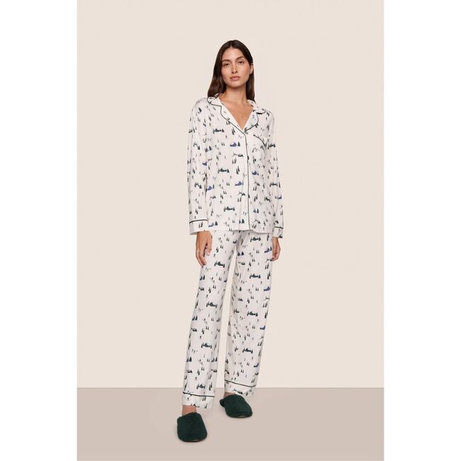 Gisele Printed TENCEL Modal Long PJ Set, SKI CHALET IVORY/PINE