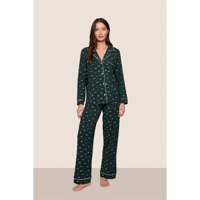 Gisele Printed TENCEL Modal Long PJ Set, HOLIDAY DOGS PINE/IVORY