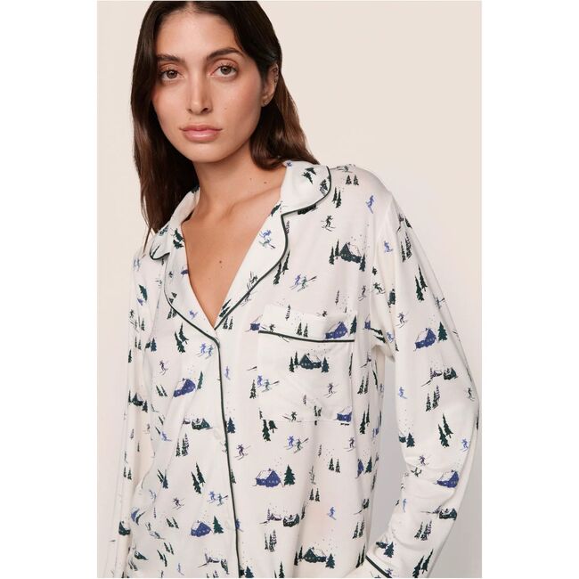 Gisele Printed TENCEL Modal Long PJ Set, SKI CHALET IVORY/PINE - Pajamas - 2
