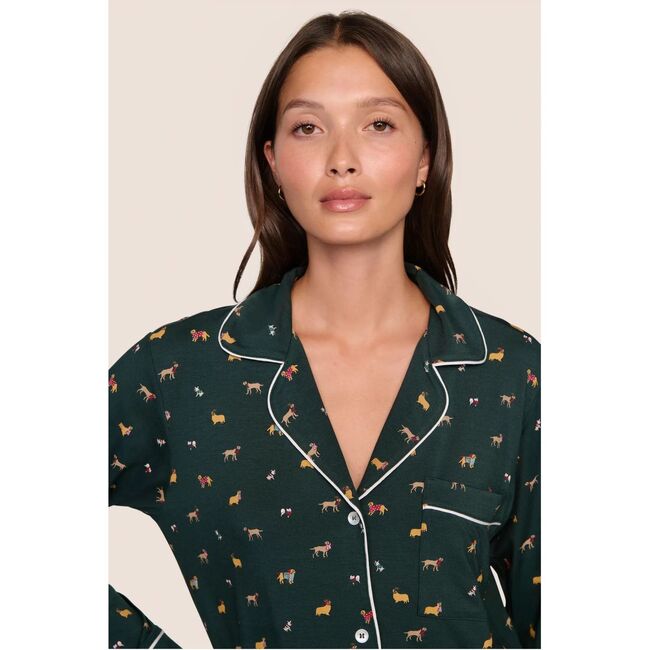 Gisele Printed TENCEL Modal Long PJ Set, HOLIDAY DOGS PINE/IVORY - Pajamas - 2