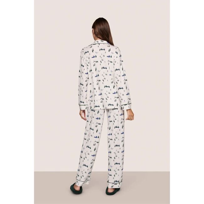 Gisele Printed TENCEL Modal Long PJ Set, SKI CHALET IVORY/PINE - Pajamas - 3