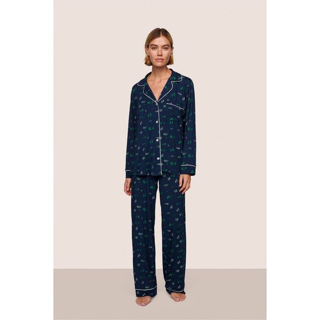 Gisele Printed TENCEL Modal Long PJ Set, FOREST PINE NAVY/IVORY