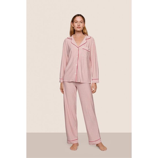Gisele Printed TENCEL Modal Long PJ Set, DUO STRIPE HOLLYRED/HOLLYRED