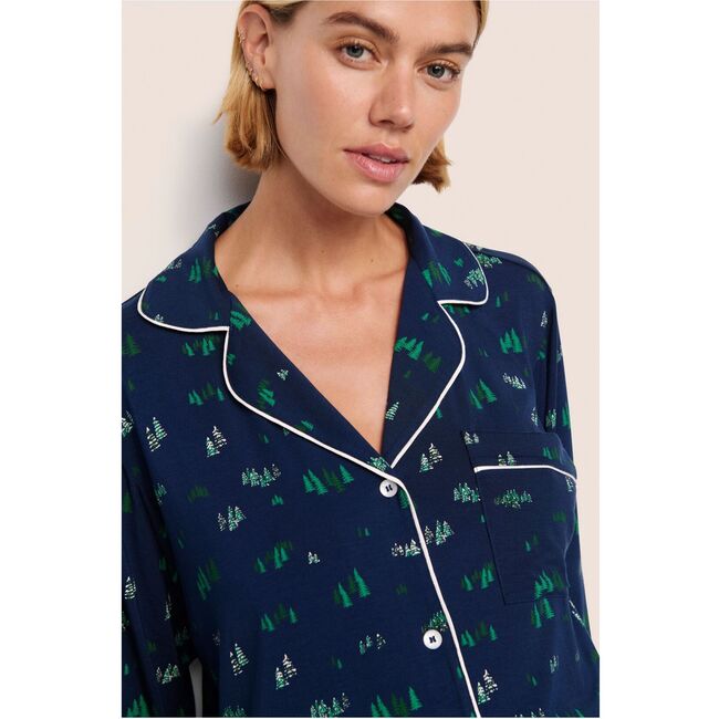 Gisele Printed TENCEL Modal Long PJ Set, FOREST PINE NAVY/IVORY - Pajamas - 3