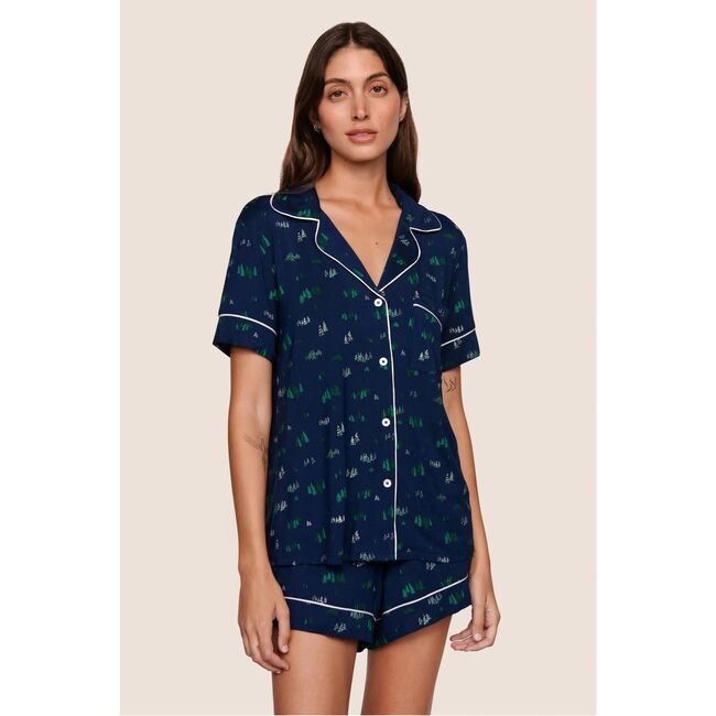 Gisele Printed Relaxed Short PJ Set, FOREST PINE NAVY/IVORY