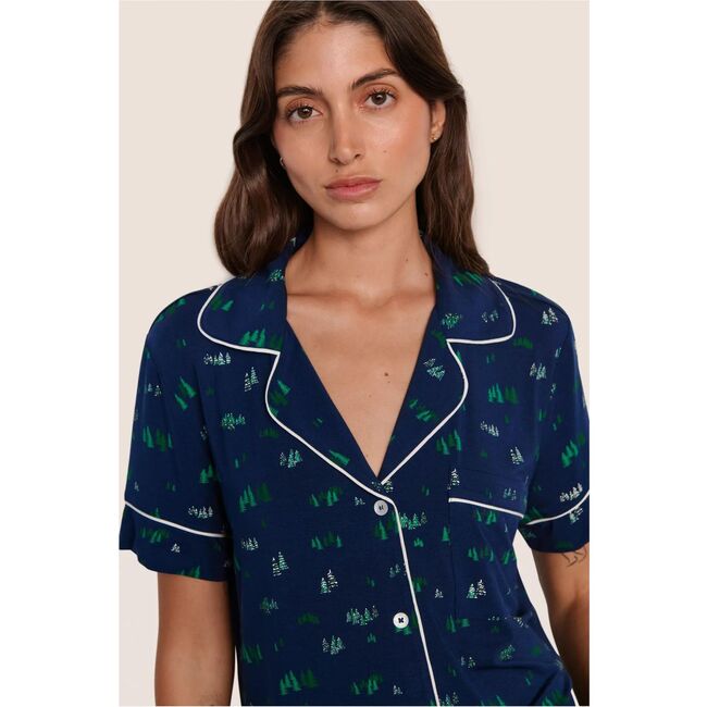 Gisele Printed Relaxed Short PJ Set, FOREST PINE NAVY/IVORY - Pajamas - 2