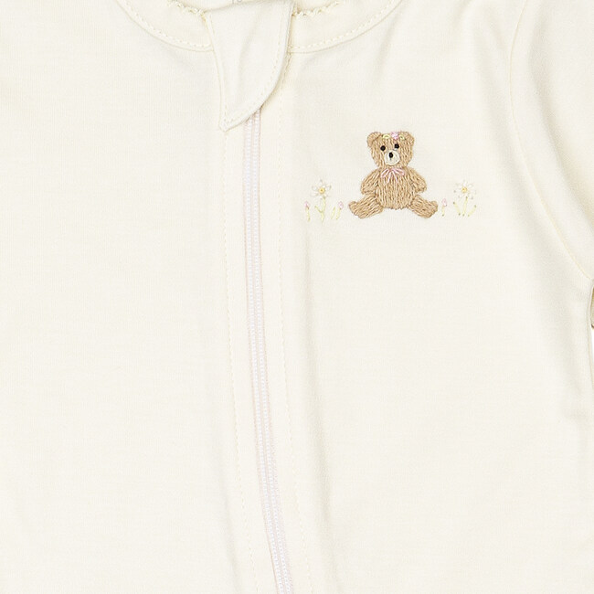 Zip Footless Sleeper, Bear w/ Flowers Pearl - Rompers - 2