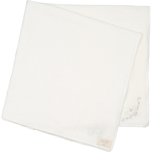 Swaddle w/ Embroidery, Pearl Flowers