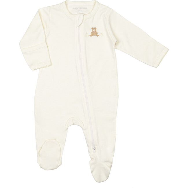 Zip Footed Sleeper, Bear w/ Flowers Pearl