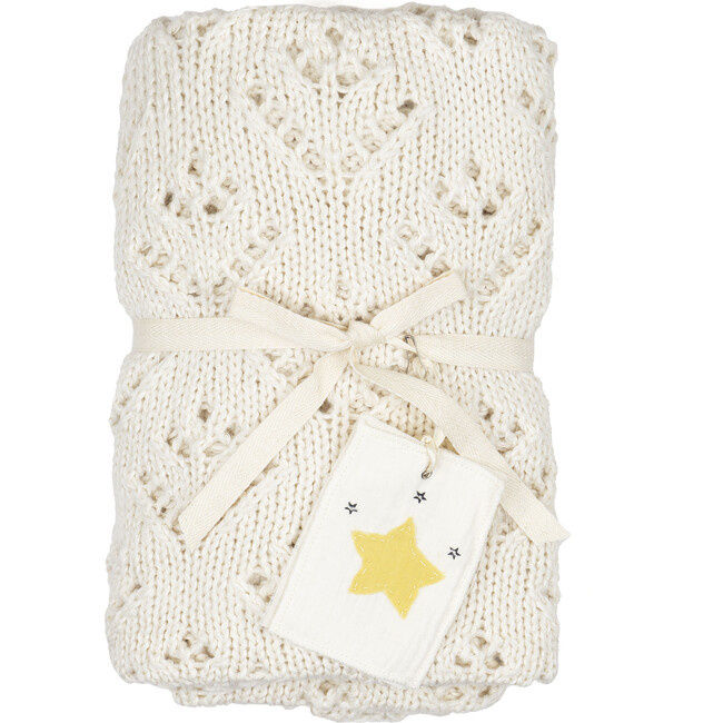 Knitted Blanket w/ Crochet Trim, Natural