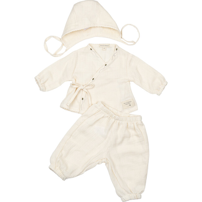 Gauze Three Piece Set, Pearl Bees