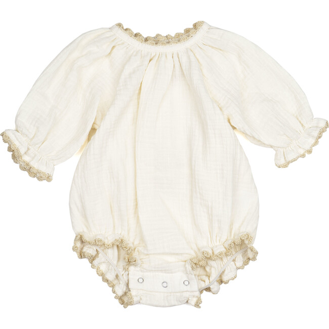 Gauze Romper w/ Crochet Trim, Cloud