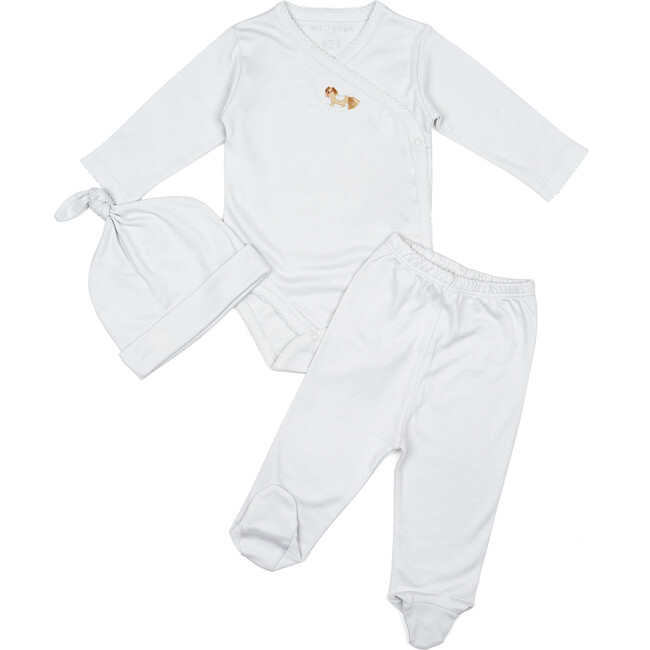 Embroidered Three Piece Set, Rocking Horse Blue