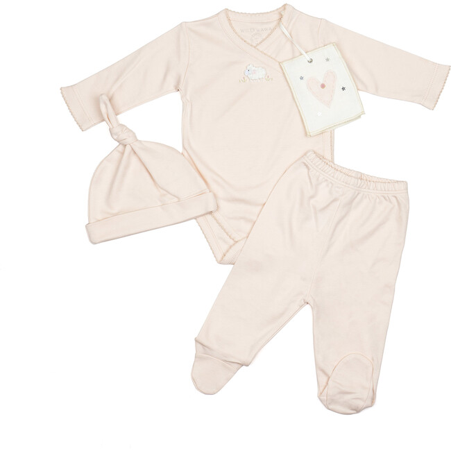Embroidered Three Piece Set, Lamb Pink