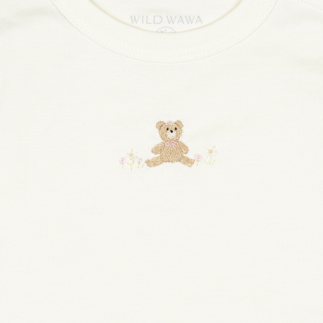 Embroidered Two Piece Set, Bear w/ Flowers Pearl - Mixed Apparel Set - 2
