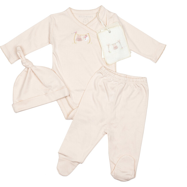 Embroidered Three Piece Set, Clothsline Pink