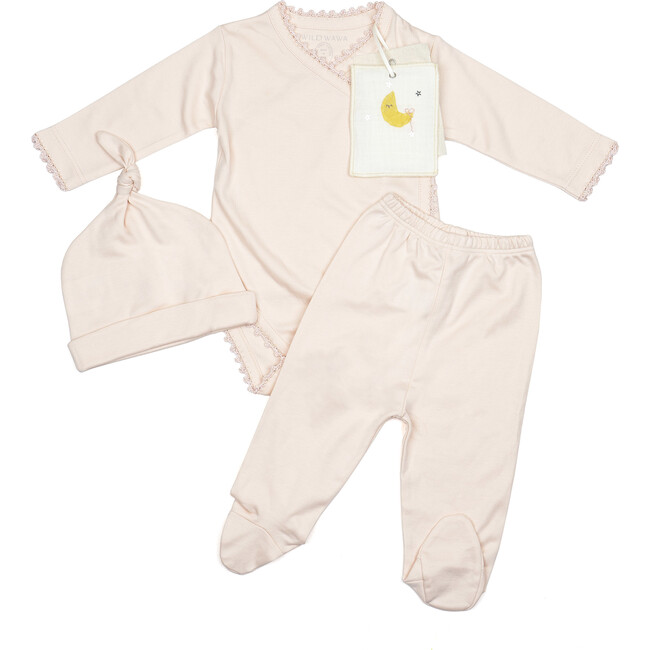 Crochet Trim Three Piece Set, Pink