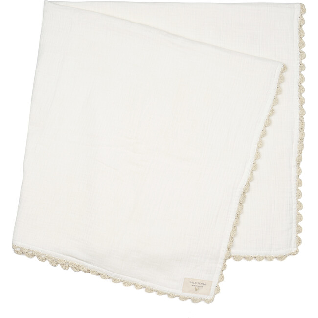 Crochet Trim Swaddle, Cloud